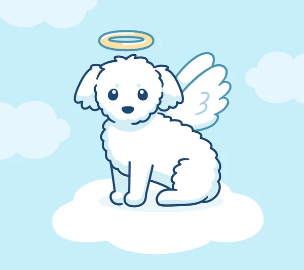 Cão Anjo Bonito Com Asas Halo Uma Nuvem Céu Pequeno — Vetor de Stock