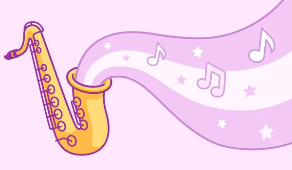 Banner Jazz Desenhos Animados Cartaz Com Saxofone Tocando Música Notas — Vetor de Stock