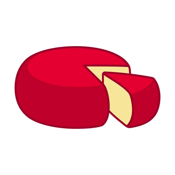 赤いワックスの皮を持つ漫画のエドムチーズ カットピース付きチーズホイール 分離ベクトルクリップアートイラスト — ストックベクタ