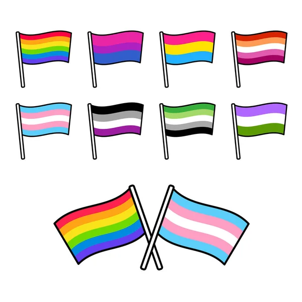 Bandeiras Orgulho Lgbt Definir Misturar Combinar Para Pares Cruzados Combinados — Vetor de Stock