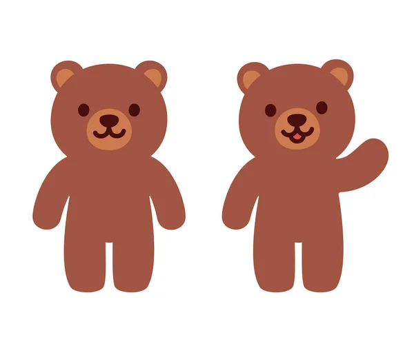 Einfache Und Niedliche Teddybär Stehend Und Winkend Flache Vektorgrafik — Stockvektor