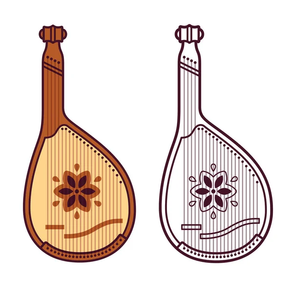 Bandura Instrumento Musical Tradicional Ucraniano Cor Desenho Preto Branco Vector —  Vetores de Stock