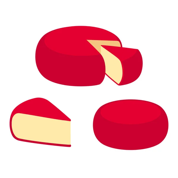 Queso Edam Dibujos Animados Con Corteza Cera Roja Pieza Triangular — Vector de stock