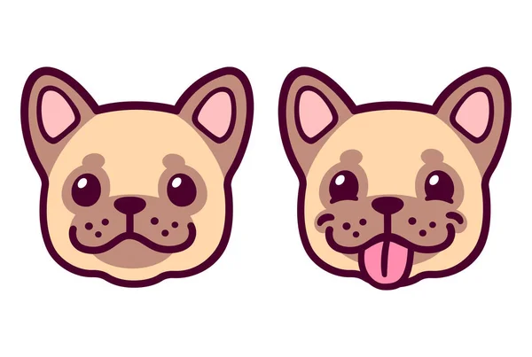 Divertente Cartone Animato Francese Bulldog Faccia Cucciolo Normale Lingua Fuori — Vettoriale Stock
