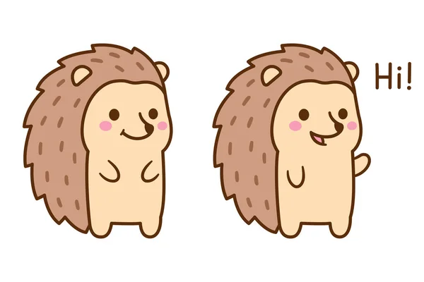 Desenho Personagem Ouriço Desenho Animado Bonito Kawaii Hedgehog Engraçado Acenando — Vetor de Stock