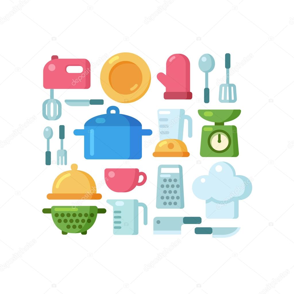 Set of colorful kitchen utensils