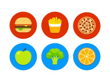 food icons: junk and healthy food