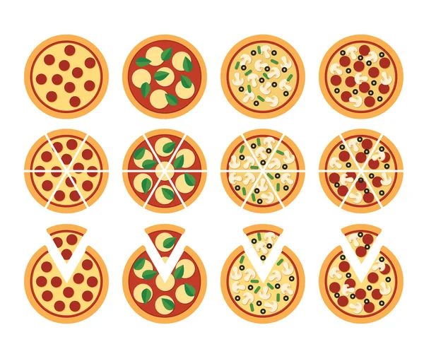 Set van plat pizza pictogrammen — Stockvector