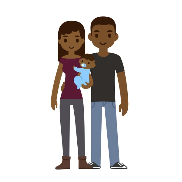 Cartoon black couple holding baby — Stock vektor