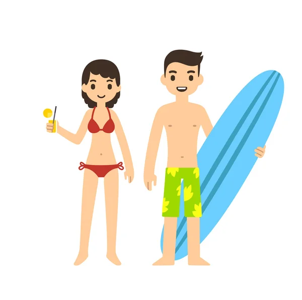 Cute cartoon couple on beach — 图库矢量图片