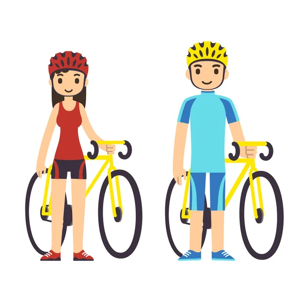 Young cartoon couple with bicycles — Wektor stockowy