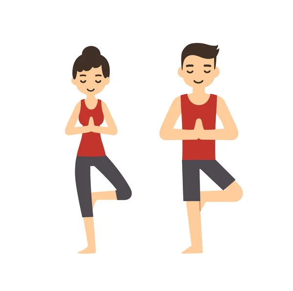 Cute couple doing yoga — 스톡 벡터