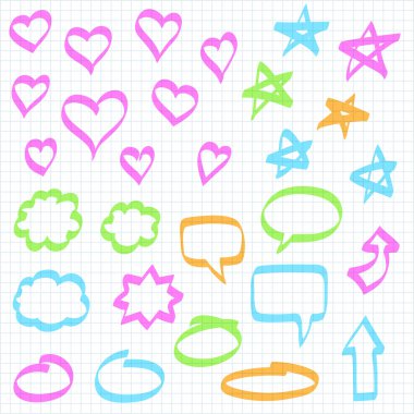 Hearts, stars, speech bubbles, arrows and ovals. clipart