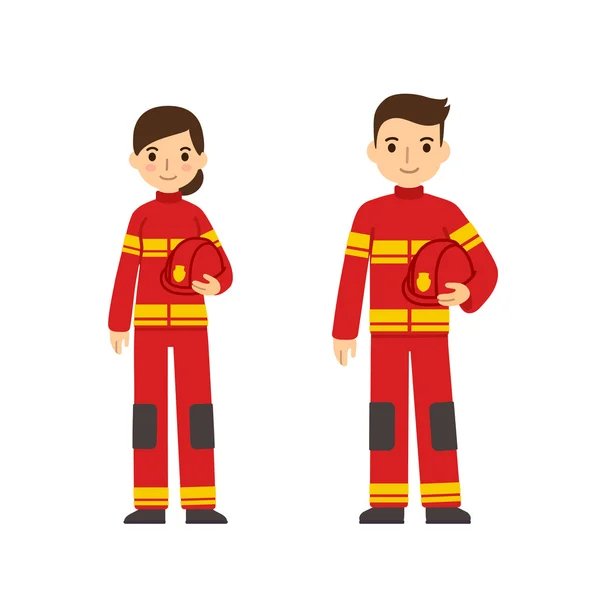 Dos jóvenes bomberos — Vector de stock