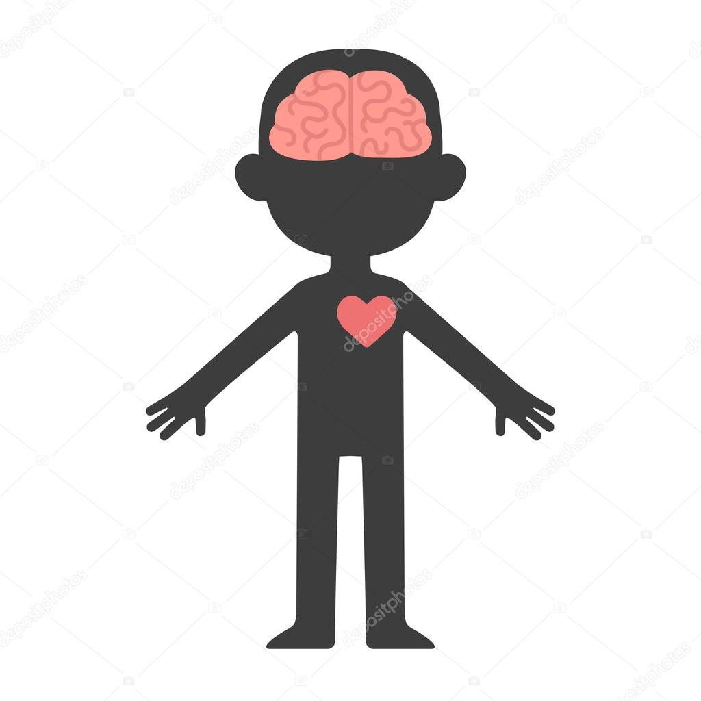 Cartoon human brain and heart
