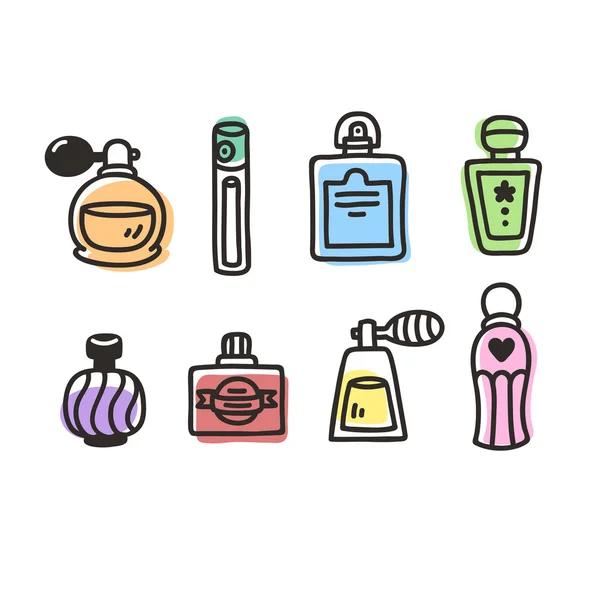 Flacons de parfum dessinés main — Image vectorielle