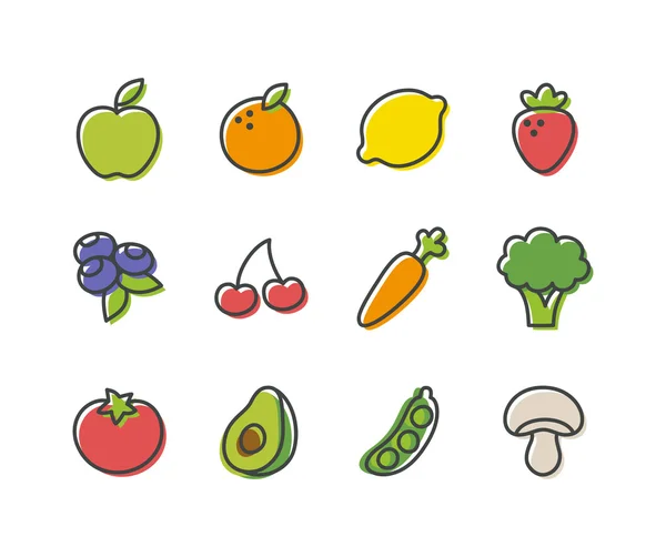 Frutas e legumes de desenhos animados — Vetor de Stock