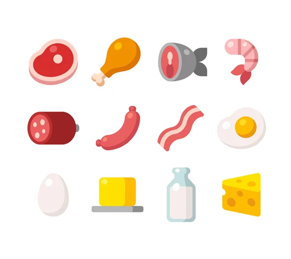 Iconos de la carne y los productos lácteos — Vector de stock