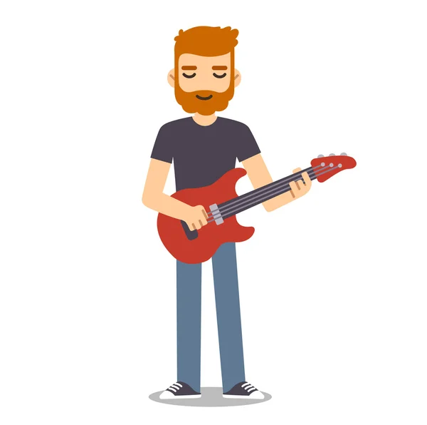 Homem com barba tocando guitarra elétrica — Vetor de Stock