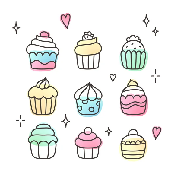 Cupcakes desenhados à mão —  Vetores de Stock