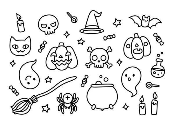 Grande padrão sem emenda de halloween com elementos de estilo doodle  simples de desenho animado