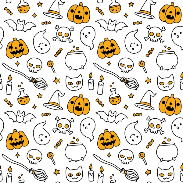 Halloween modello doodle senza soluzione di continuità — Vettoriale Stock