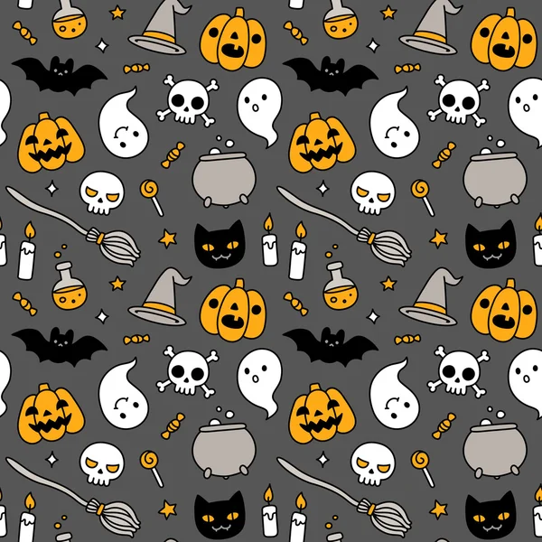 Halloween doodle padrão sem costura — Vetor de Stock