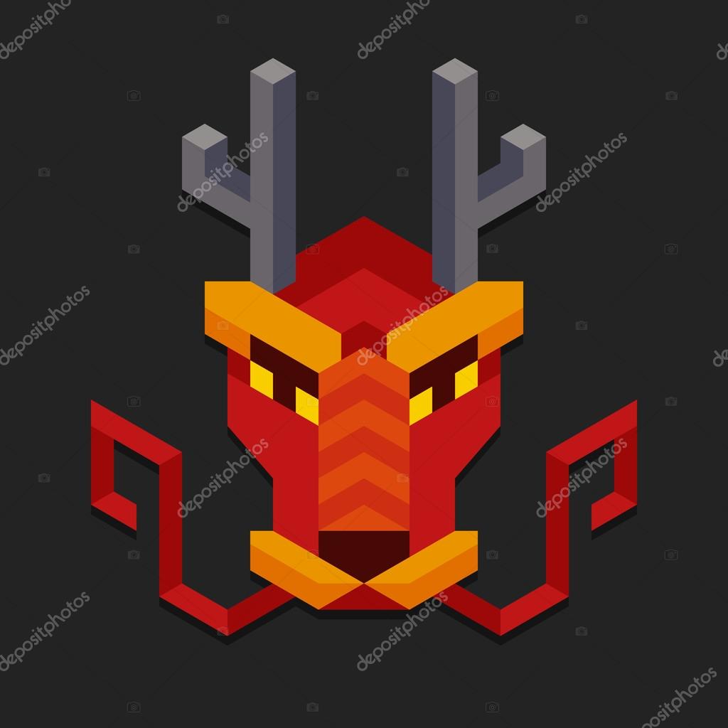 Stylized geometric chinese dragon head. Simple and minimalistic polygonal style.