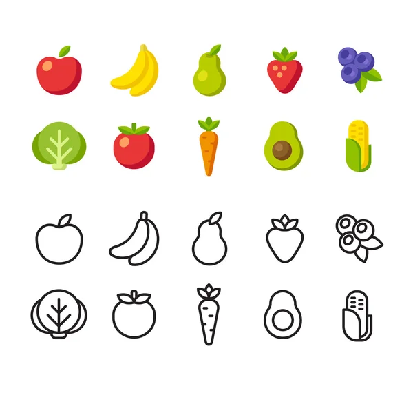 Iconos de frutas y verduras — Vector de stock