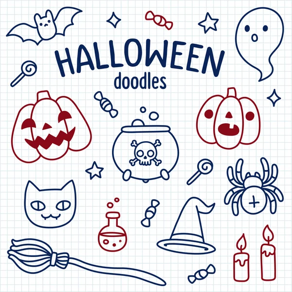 Ensemble de doodle dessiné à la main Halloween — Image vectorielle