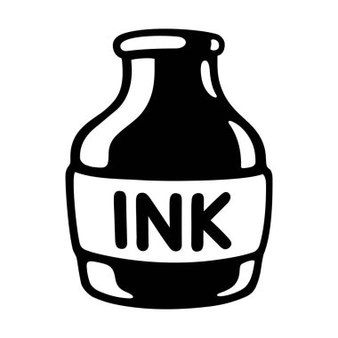Siyah beyaz mürekkep şişesi çizimi, el çizimi ikon ya da logo. Retro tarzı şişe. İzole edilmiş klipsli sanat çizimi.