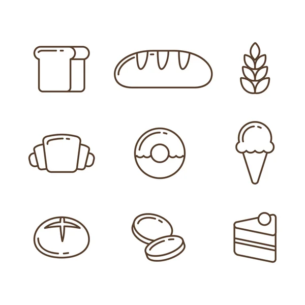 Iconos de línea de pan y postre — Vector de stock