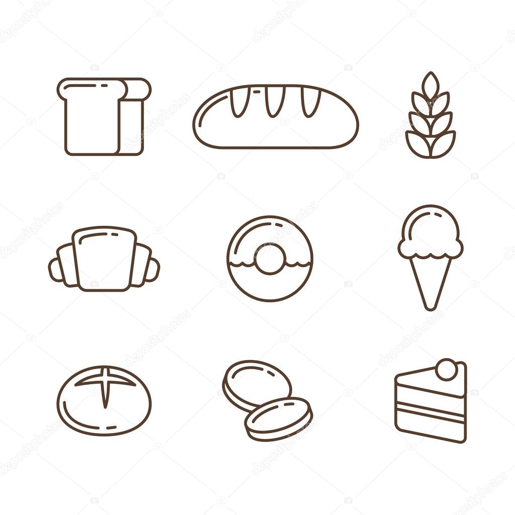 Bread and dessert line icons