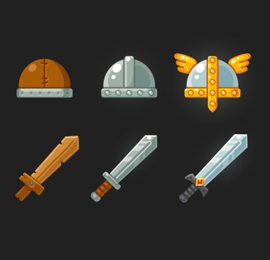 Game swords and helmets set clipart