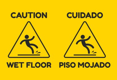 Wet Floor Sign in English and Spanish clipart