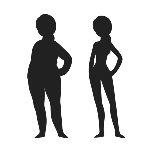 Силуэт толстой и худой женщины — стоковый вектор