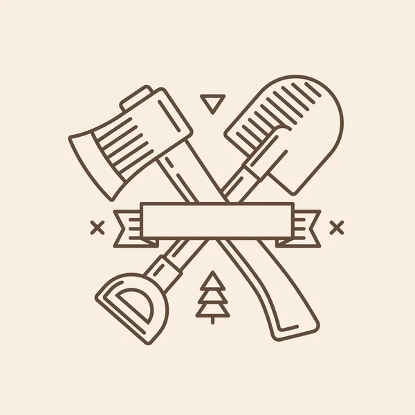 Эмблема топора и лопаты — стоковый вектор