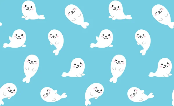 Cute baby seals seamless pattern — Stock Vector