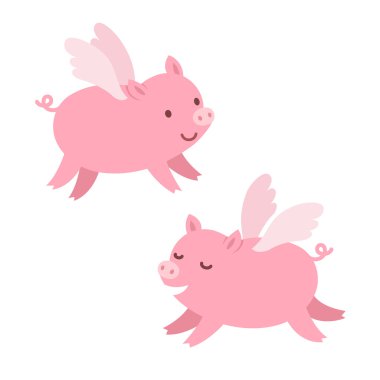 Cute flying pigs clipart