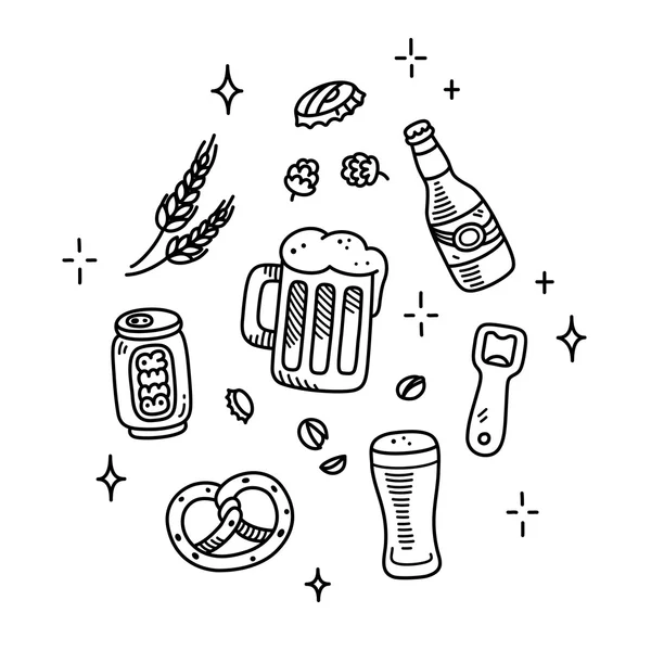 Hand getrokken bier doodles — Stockvector