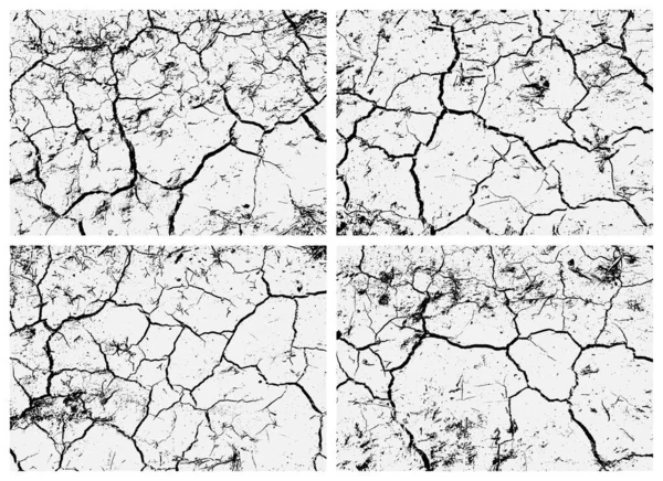 Eine Reihe Von Rissigen Erdstrukturen Schwarz Weiße Textur Risse Der — Stockvektor