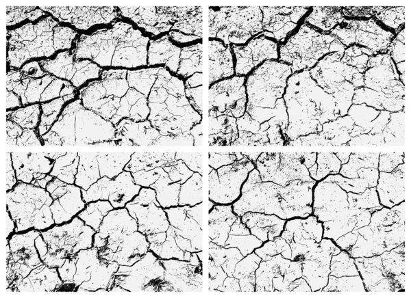 Eine Reihe Von Rissigen Erdstrukturen Schwarz Weiße Textur Risse Der — Stockvektor