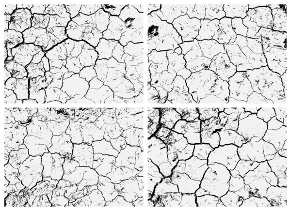 Eine Reihe Von Rissigen Erdstrukturen Schwarz Weiße Textur Risse Der — Stockvektor