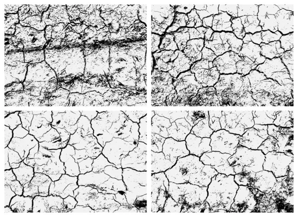 Eine Reihe Von Rissigen Erdstrukturen Schwarz Weiße Textur Risse Der — Stockvektor