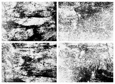 Paslı yüzey dokusu ayarlandı. Siyah beyaz dokular. Paslanmış metalin kaplama dokusu.