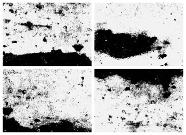 Paslı yüzey dokusu ayarlandı. Siyah beyaz dokular. Paslanmış metalin kaplama dokusu.