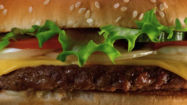 Burger Detail Marmoriertes Rindfleisch Gemüse Und Käse — Stockfoto
