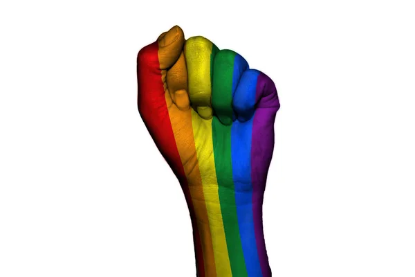 Lgbt Gay Trots Regenboog Vlag Geschilderd Een Gebalde Vuist Witte — Stockfoto
