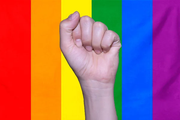 Clenched Fist Background Lgbt Gay Pride Flag Concept Lgbt Struggle — Stock Photo, Image