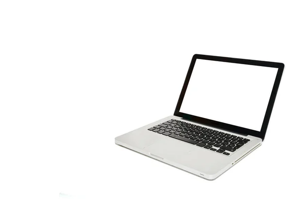 Laptop Met Blanco Scherm Witte Achtergrond Met Kopieerruimte Voor Tekst — Stockfoto